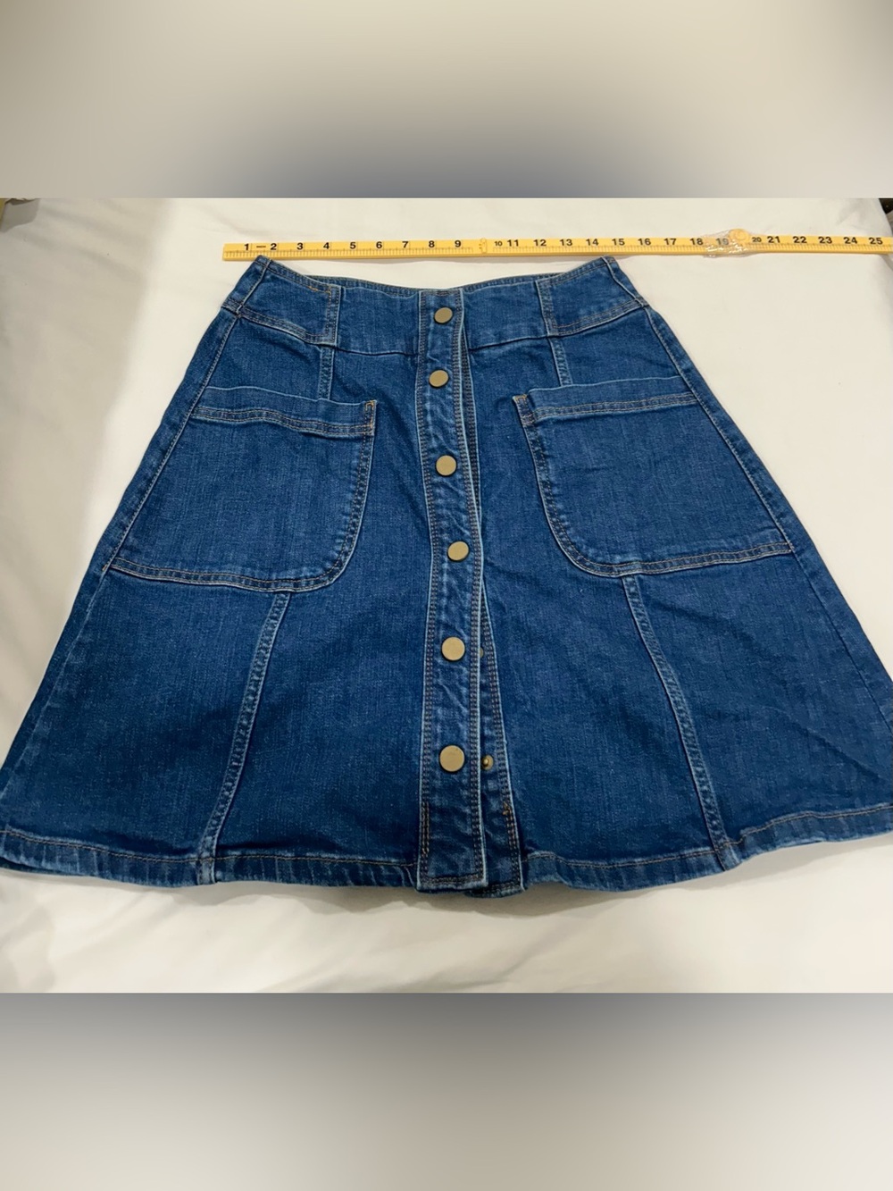 Boden Blue Denim A-Line Button-Front Skirt